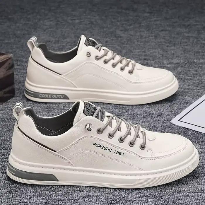 Chaussures décontractées homme en cuir véritable à bout rond semelle caoutchouc pour homme style tendance et confort durable occassions décontractées