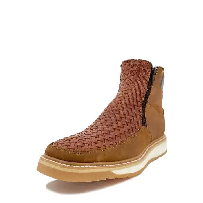 Bottes Chelsea en cuir tressé marron pour homme