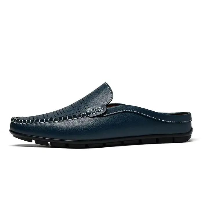 Chaussures décontractées en cuir véritable Realheren pour hommes demi-chaussures d'été mules perforées à enfiler noir et beige ocasions décontractées