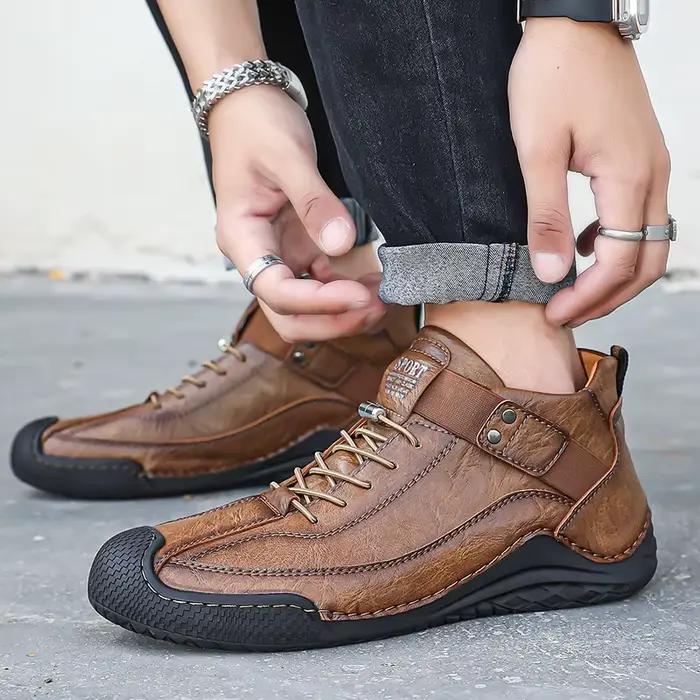 Bottes décontractées en cuir cousues à la main pour hommes, chaussures de rinçage, chaussures de marche, zones respirantes, créateur de mode