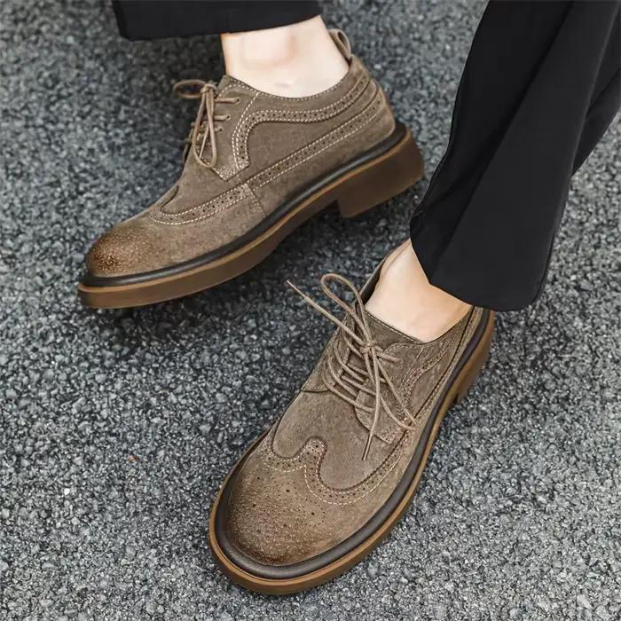 Brogue-Chaussures en cuir véritable pour hommes