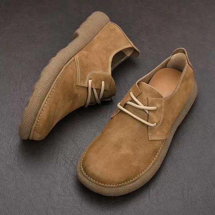 Chaussures décontractées vintage en daim pour hommes - Mocassins à enfiler avec semelle en caoutchouc souple