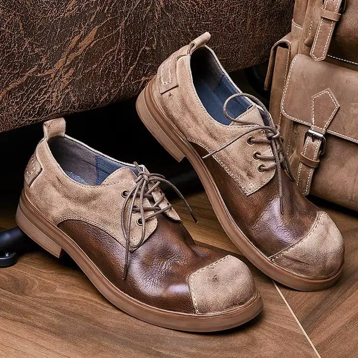 Chaussures Derby en cuir véritable YETTIES confortables à bout rond pour hommes printemps automne ocassions décontractées sorties bureau