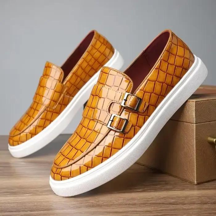 Chaussures de luxe pour hommes, chaussures en cuir de Grain de Crocodile de haute qualité, mocassins de Style britannique, chaussures de moine, nouvelles chaussures plates de conduite pour hommes