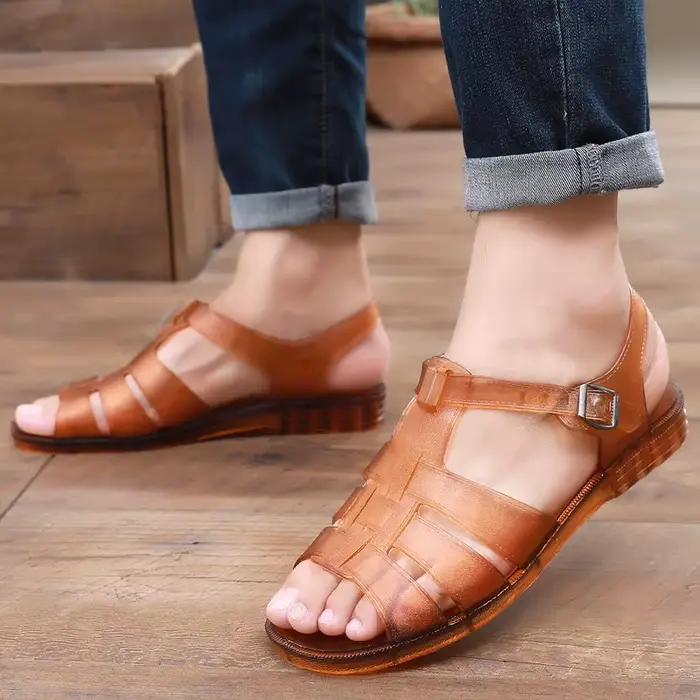 Sandales pour hommes, été, caoutchouc, Vietnam, plastique, nostalgiques, classiques, vintage, chaussures de plage pour papa d'âge moyen
