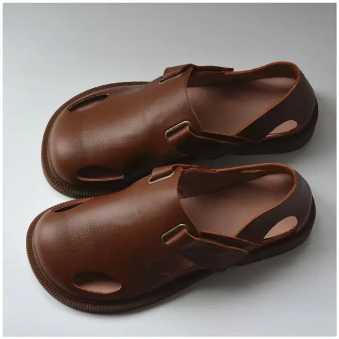 Sandales plates en cuir véritable pour hommes