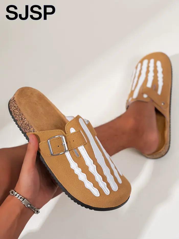 Nouvelles sandales à enfiler à imprimé squelette tendance pour Halloween pour hommes