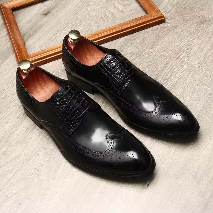 Chaussure formelle homme, à lacets anglais, respirante, en peau de vache. Bullock, pour le travail, taille 46, chaussures de mariage