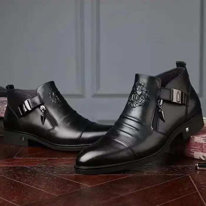 Chaussures pour hommes bottes pour hommes à la mode de luxe de haute qualité en cuir gaufré bottes pour hommes Zip chaussures en cuir pour hommes chaussures de travail résistantes