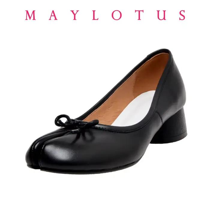 Chaussures Tabi à bout fendu, talon de 3 cm, en cuir, confortables, à semelle souple, mocassins pour femmes avec nœud