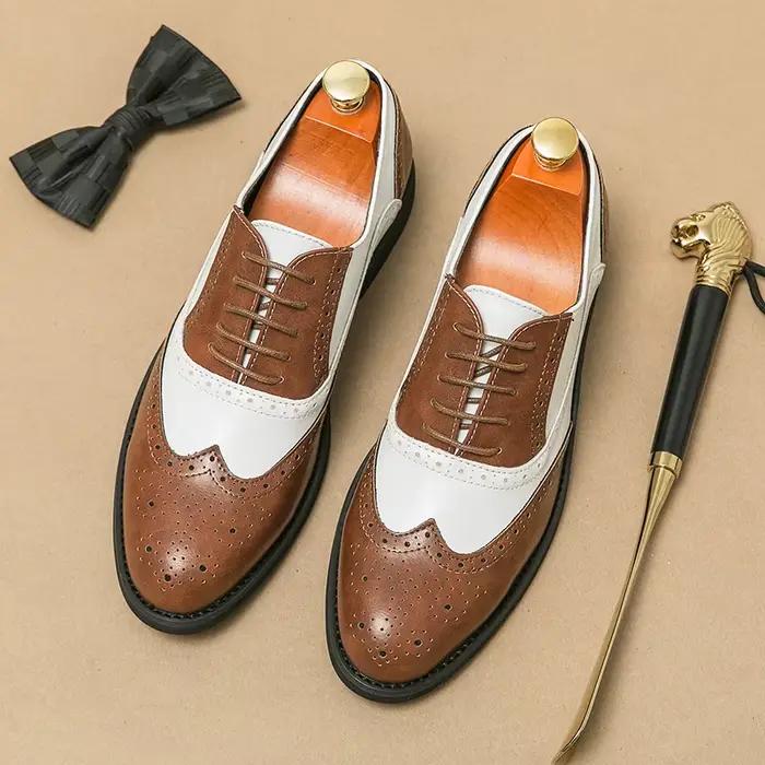 Chaussures de marié en cuir blanc italien de luxe pour hommes d'affaires Oxfords à bout d'aile moine à lacets Brock