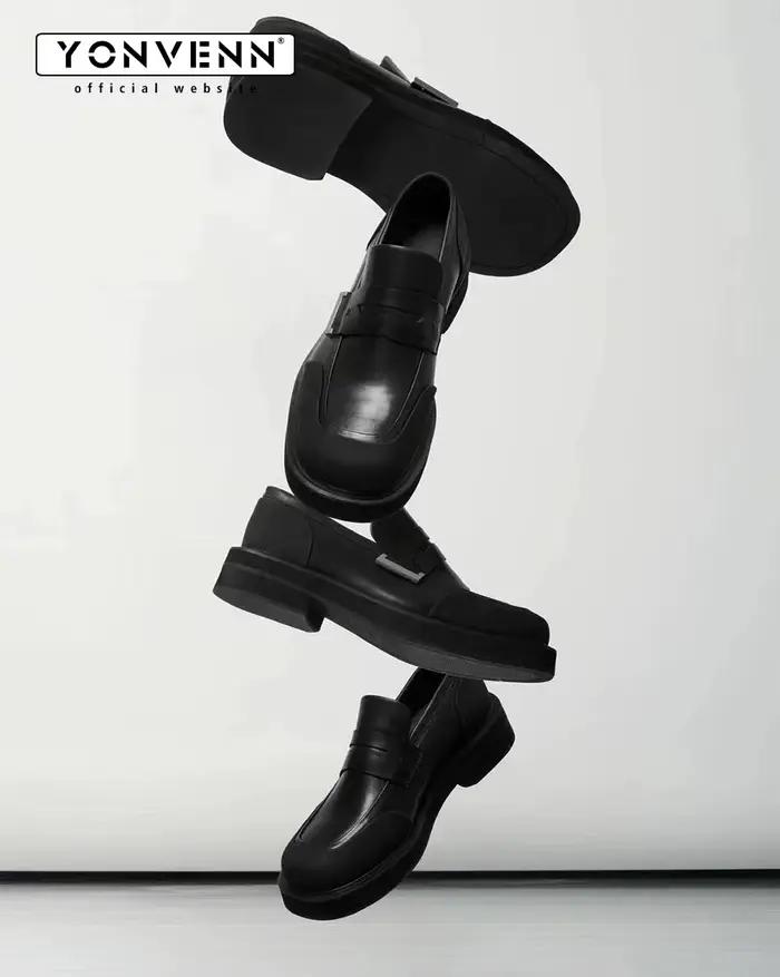 Chaussures en cuir YONVENN mocassins décontractés semelle épaisse pointure variée pour hommes occasions formelles et décontractées
