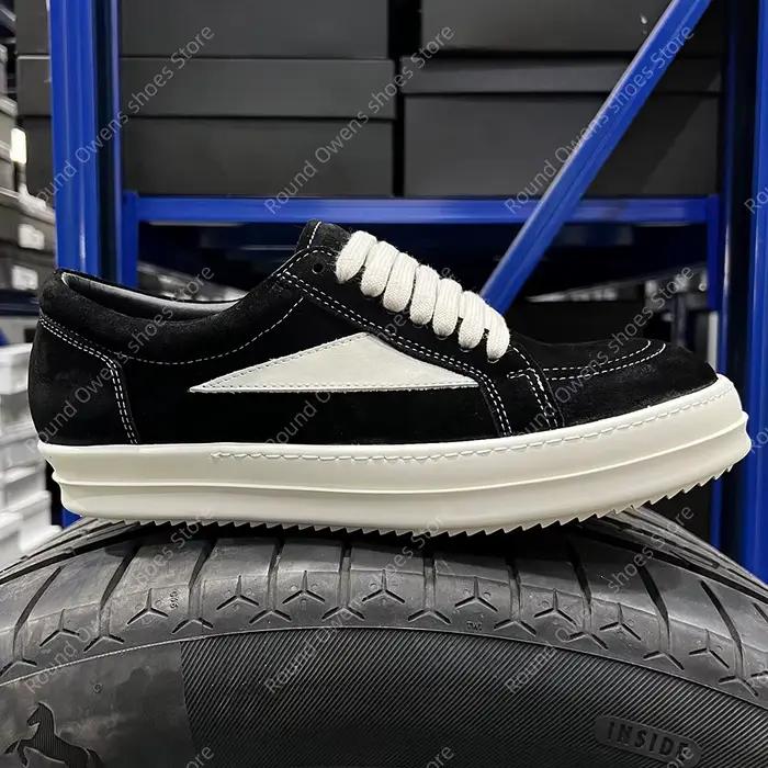 Chaussures décontractées d'extérieur hommes en cuir véritable daim noir 2025 nouvelle semelle épaisse à lacets ombre foncée Ro Hip-hop rue femmes baskets plates