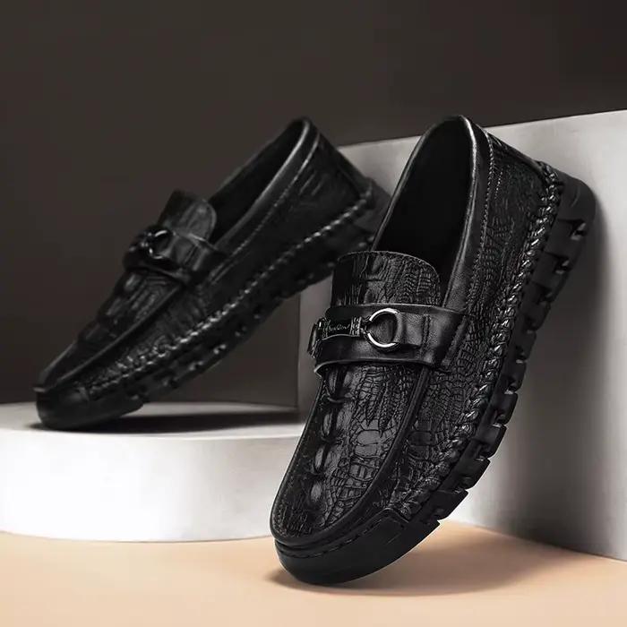 Chaussures haricot carillons pour hommes, chaussures paresseuses décontractées, caoutchouc sans cuir, nouveau style britannique, automne, hiver, 2025