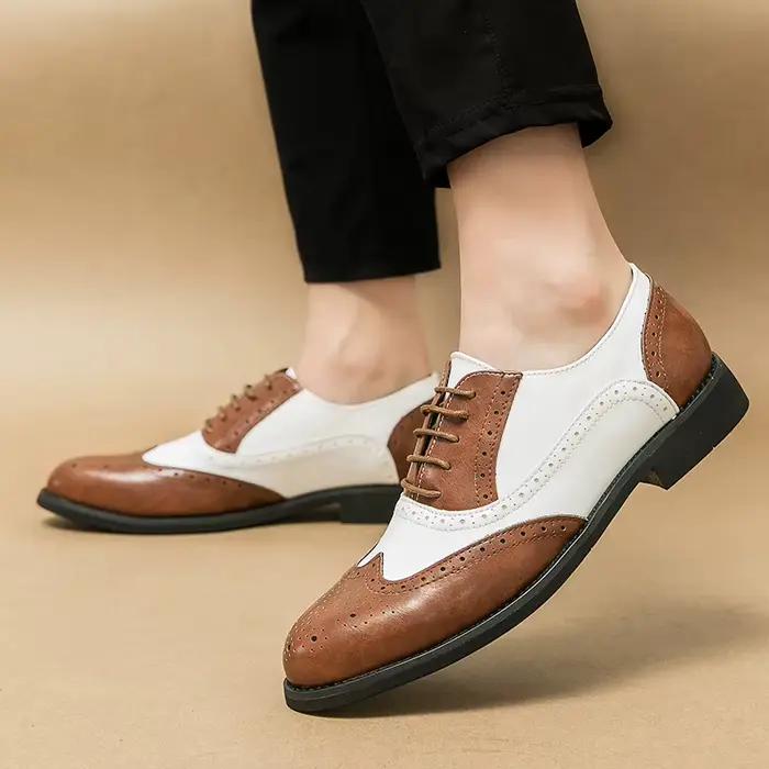 Chaussures de marié en cuir blanc italien de luxe pour hommes d'affaires Oxfords à bout d'aile moine à lacets Brock