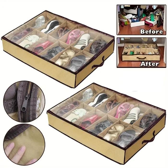 Boîte à chaussures avec fermeture éclair de sécurité - sac de rangement, armoire gain de place pour l'entrée sous le lit/la penderie - convient aux chaussures de sport, aux bottes