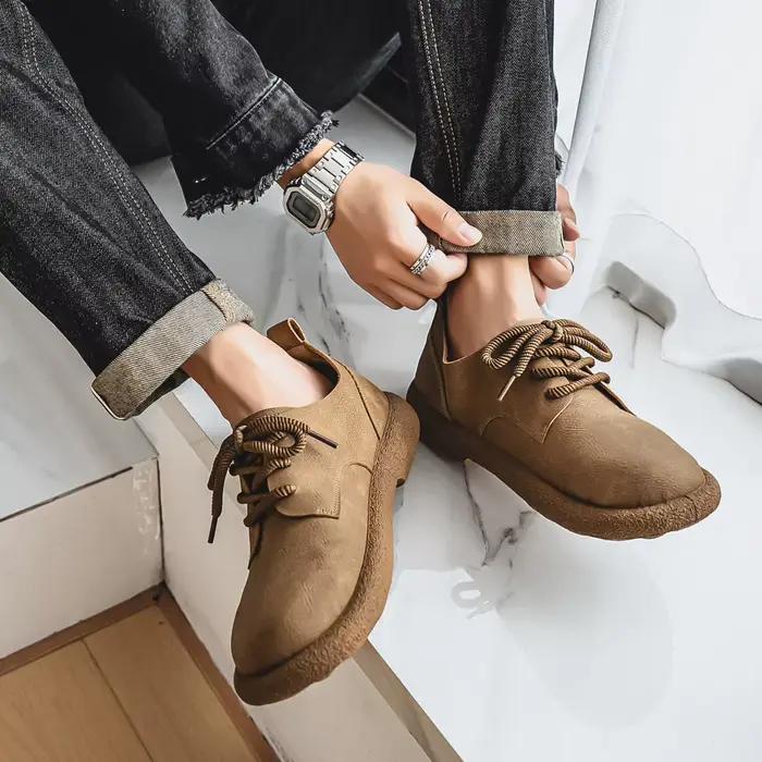 Hommes grande taille rétro Style britannique chaussures en cuir PU cheville confortable pied sensation