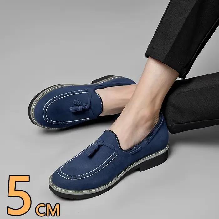 Mocassins d'ascenseur décontractés en cuir véritable pour hommes, faits à la main, 5cm, hauteur intérieure cachée, chaussures de conduite confortables à enfiler