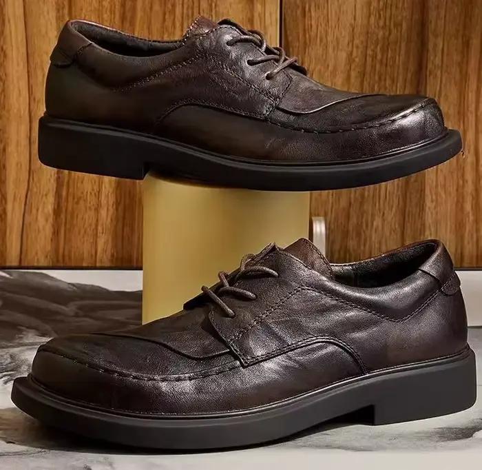 Chaussures Derby en cuir véritable pour hommes, décontractées, avec semelle en caoutchouc, pour printemps et automne, parfaites pour les promenades en ville et les occasions spéciales