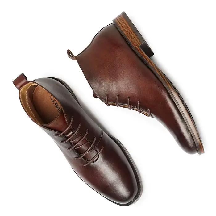 Bottines rétro pour hommes, chaussures en cuir véritable de haute qualité, élégantes à lacets, pour le bureau et les affaires