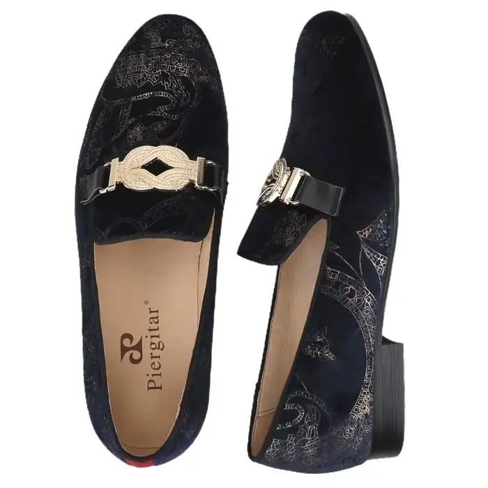 Piergitar-Mocassin en velours imprimé cachemire pour homme