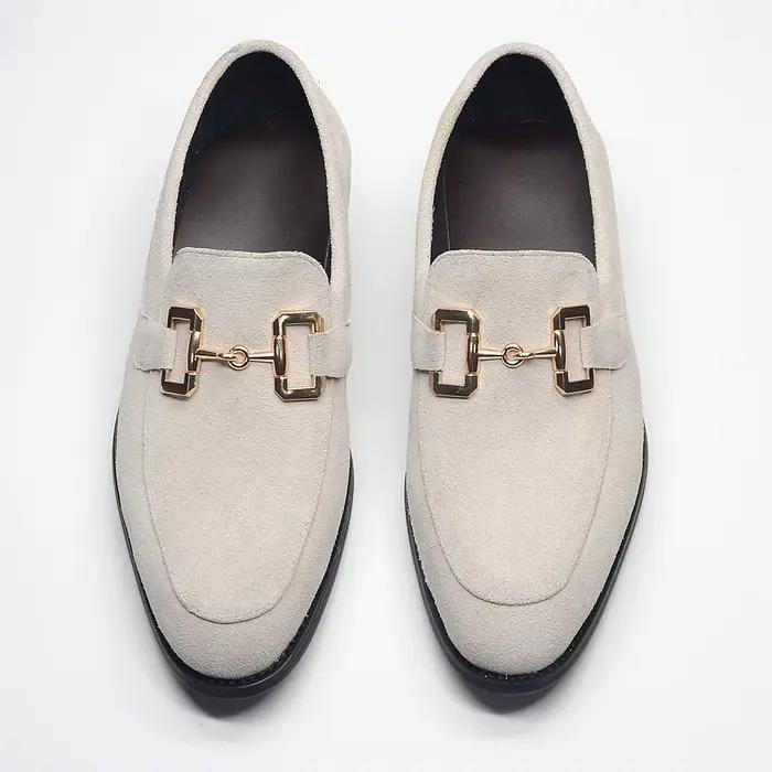Chaussures habillées pour homme en daim de vache, style mocassins, avec boucle en forme de mors, beige et noir, pour mariage, soirée, chaussures formelles pour homme, mocassins hommes