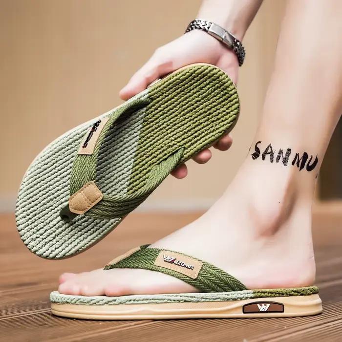 Sandales à enfiler pour homme, sangles en tissu coton, semelle en caoutchouc antidérapante, confort amorti, parfait pour les tenues décontractées et les occasions extérieures