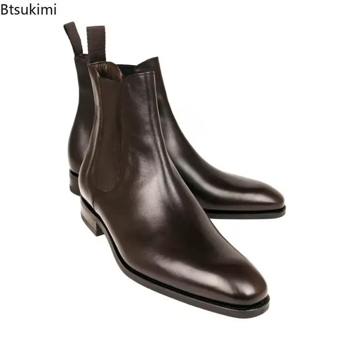 Nouvelles Bottines Chelsea pour Hommes en PU Marron Style Britannique Polyvalent Décontracté et Habillé Idéales pour la Ville et les Fêtes Occasions Spéciales