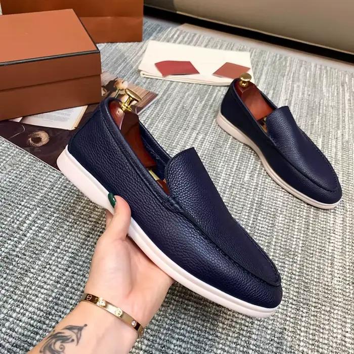 Chaussures décontractées classiques en cuir bleu marine pour homme, mocassins plats minimalistes, respirants, à semelle souple, résistants à l'usure, pour les déplacements professionnels