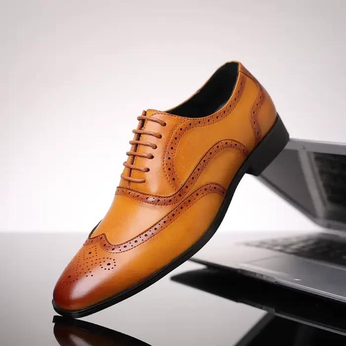 Chaussures Brogue en Microfibre pour Hommes Style Rétro Classique Idéales pour Bureau Mariage Occasions Spéciales
