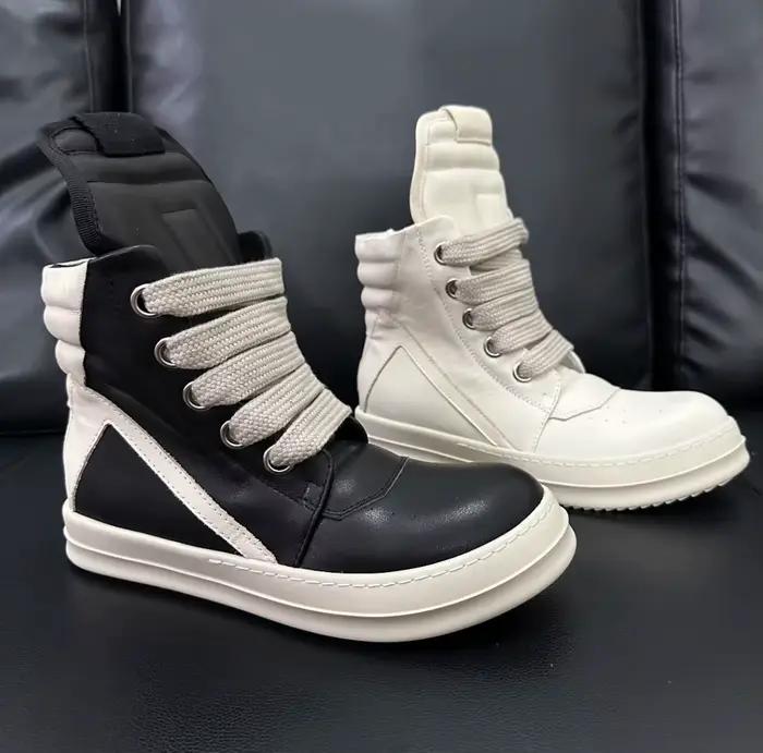 Ro luxe hommes chaussure bottes en cuir noir extérieur haut chaussures décontractées Jumbo dentelle Sneaker fermeture éclair femmes baskets daim bottine