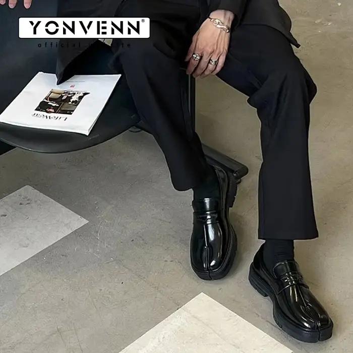 Tabi chaussures en cuir pour hommes mocassins style d'affaires décontracté chaussures à bout fendu travail déplacement peinture noire surface ensemble dans les chaussures habillées