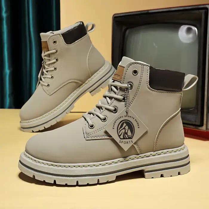 Bottes hautes chaussures en cuir pour hommes mode moto bottines