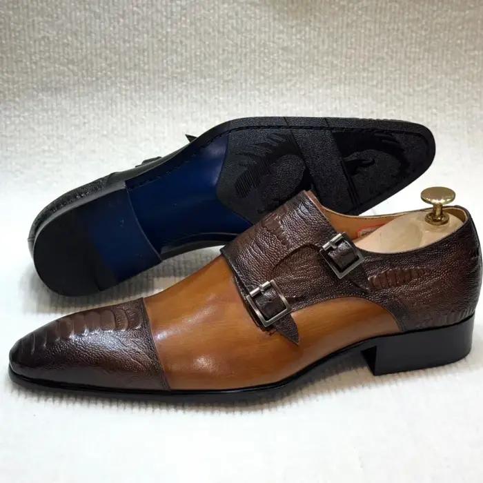 Chaussures de moine marron faites à la main pour hommes