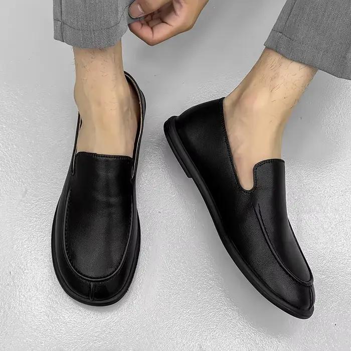 Chaussures plates en cuir véritable pour hommes