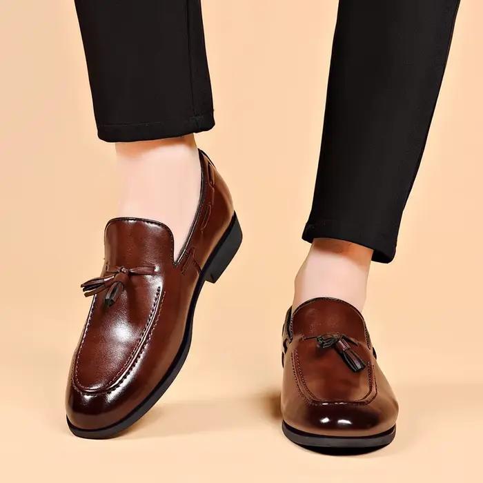 Nouvelles Chaussures en Cuir Grande Taille pour Hommes 2026 – Habillées, Décontractées, de Mariage, à Nœud, Bout Rond, Talon Plat, Semelle Extérieure en Caoutchouc