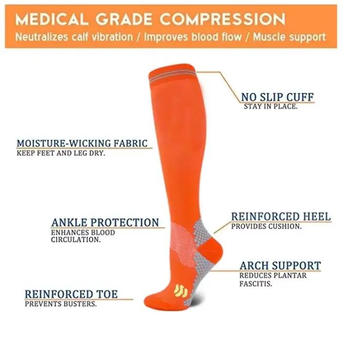 Chaussettes de compression sportives, absorbant les chocs, antidérapantes, pour varices, absorbant l'humidité et la transpiration, pour la course à pied et le cyclisme