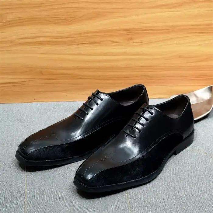 Oxford – chaussures italiennes en cuir véritable pour hommes