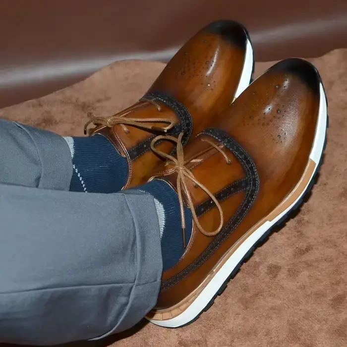 Baskets pour hommes chaussures en cuir de vache véritable Oxford Brogue luxe concepteur 2 œillets à lacets automne hiver