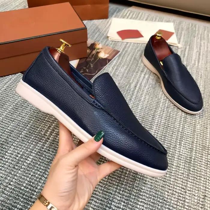 Chaussures décontractées classiques en cuir bleu marine pour homme, mocassins plats minimalistes, respirants, à semelle souple, résistants à l'usure, pour les déplacements professionnels