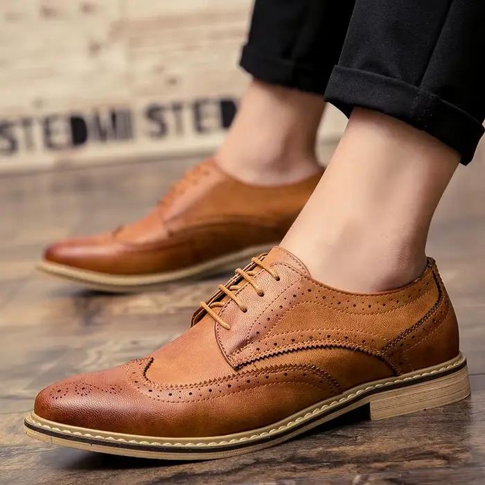 Chaussures Oxford pointues à lacets en cuir pour hommes