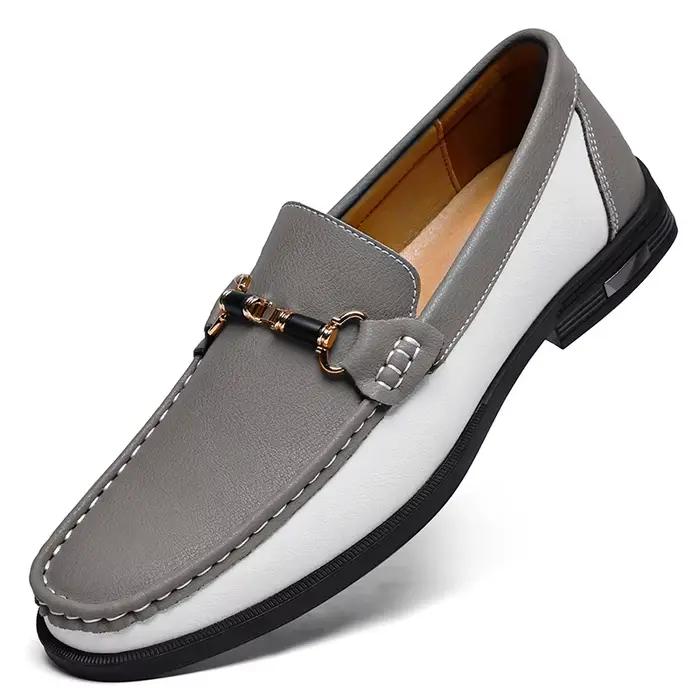 Marque de luxe en cuir véritable hommes chaussures de mariage sans lacet mocassins nouvelle tendance boucle en métal mocassins polyvalents hommes chaussures d'affaires