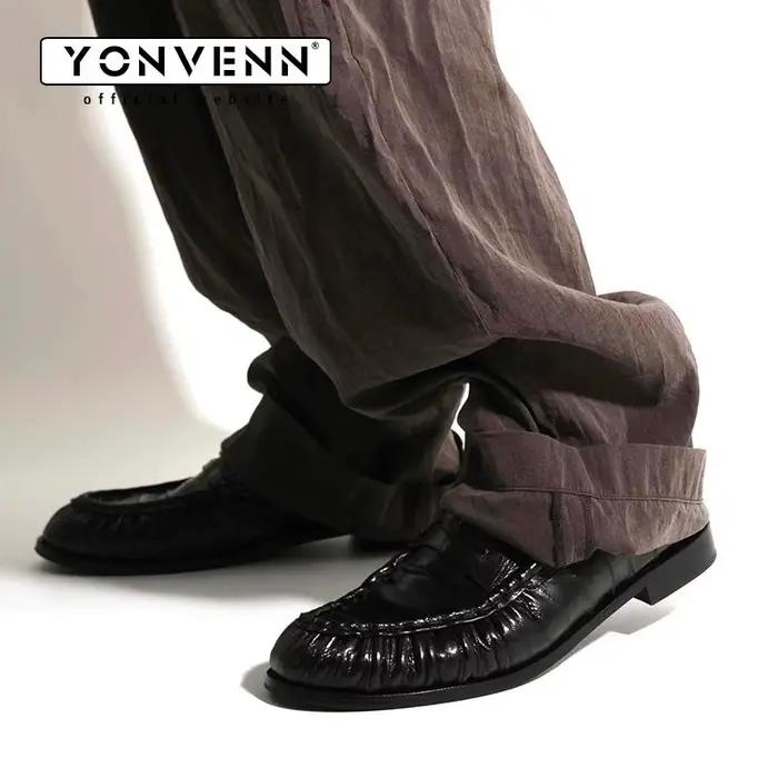 Mocassins en peau de anguille plissée et cuir de vachette pour homme, mocassins habillés à enfiler, élégants pour le travail décontracté et les trajets quotidiens