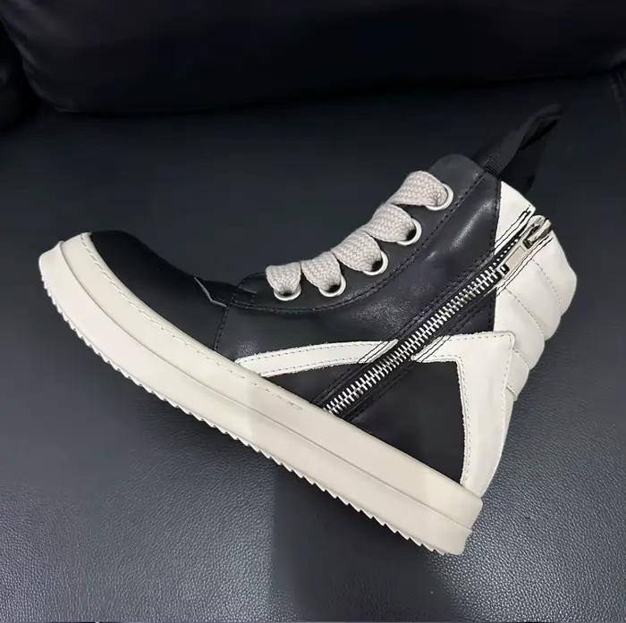 Ro luxe hommes chaussure bottes en cuir noir extérieur haut chaussures décontractées Jumbo dentelle Sneaker fermeture éclair femmes baskets daim bottine
