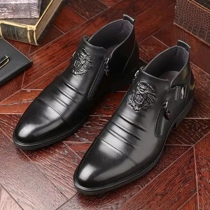 Chaussures pour hommes bottes pour hommes à la mode de luxe de haute qualité en cuir gaufré bottes pour hommes Zip chaussures en cuir pour hommes chaussures de travail résistantes