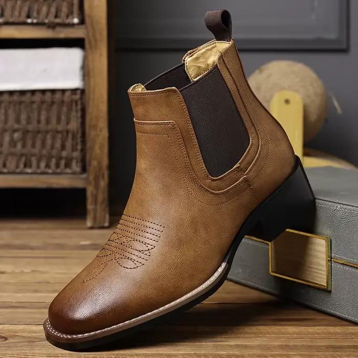 Bottes de Cowboy occidentales brodées rétro pour hommes