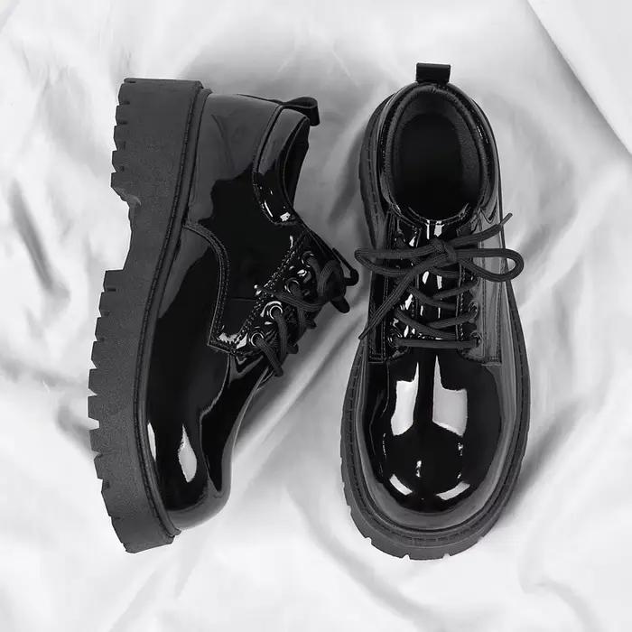 Chaussures en cuir noir unisexe 2025 printemps plate-forme à lacets Oxfords