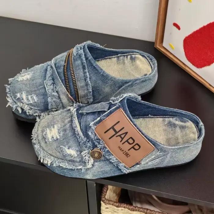 Chaussures décontractées en denim pour hommes, mules d'été confortables, mocassins à plateforme, sandales respirantes pour la marche