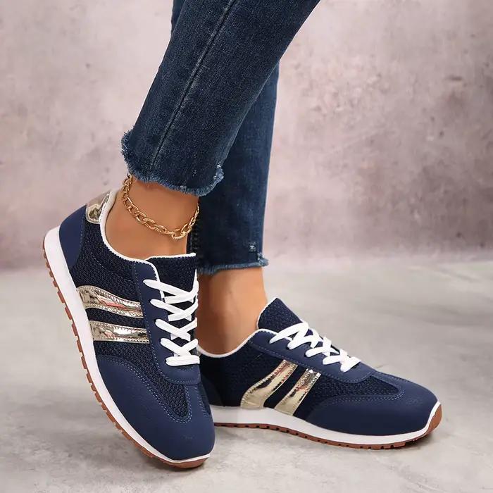 Chaussures de sport bleues d'été, baskets à tête ronde de couleur assortie, semelle souple à lacets, antidérapantes, résistantes à l'usure, plates
