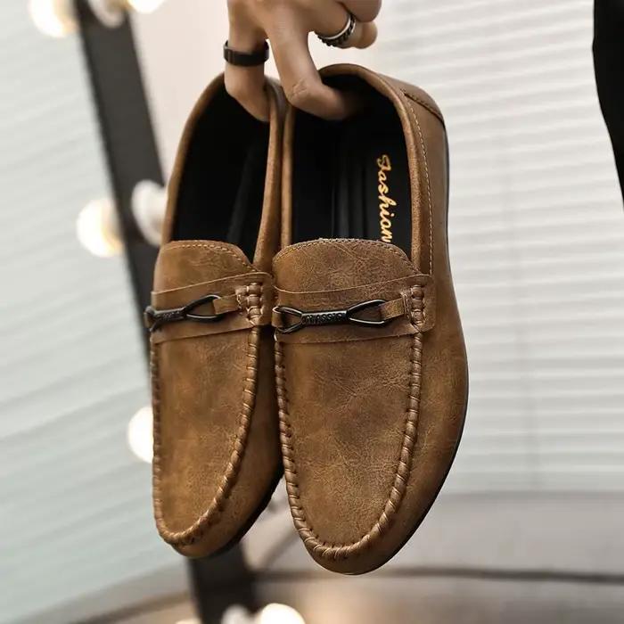 Chaussures de conduite décontractées pour hommes style coréen à enfiler respirantes semelle souple en cuir bout rond pour printemps automne occassions spéciales